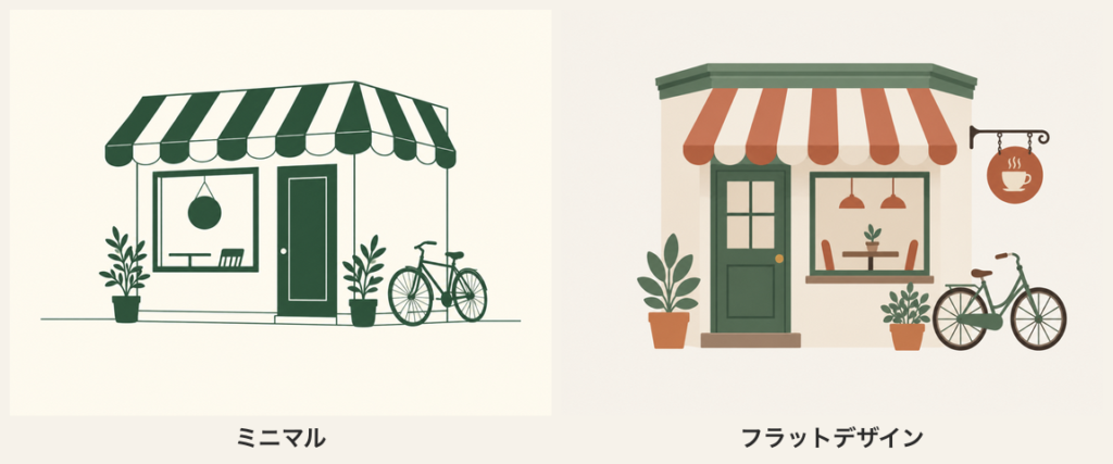 ミニマルとフラットデザインの違い（同じカフェ）